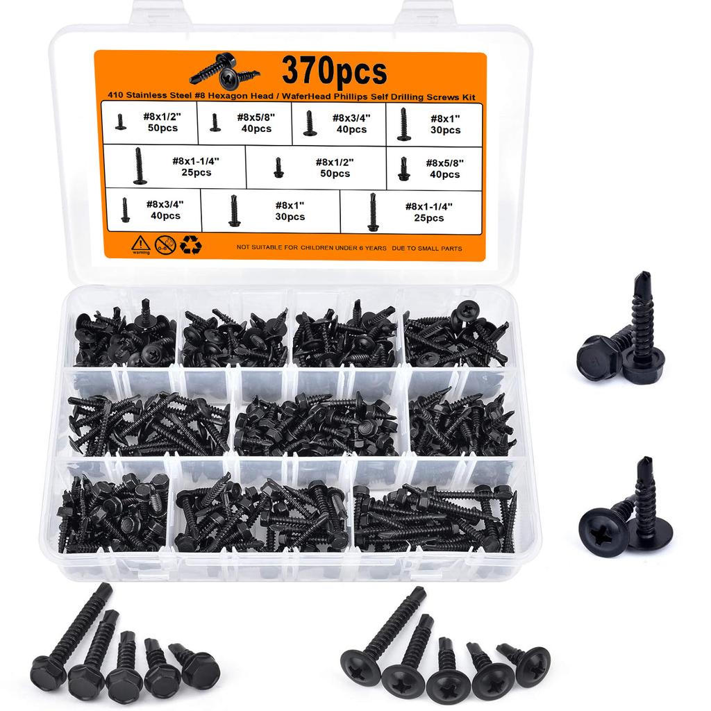 190Pcs Black Zinc/natural Cross Washi Self-tapping Drill Tail Set 370pcs Hexagonal Head Washi Dovetail Box