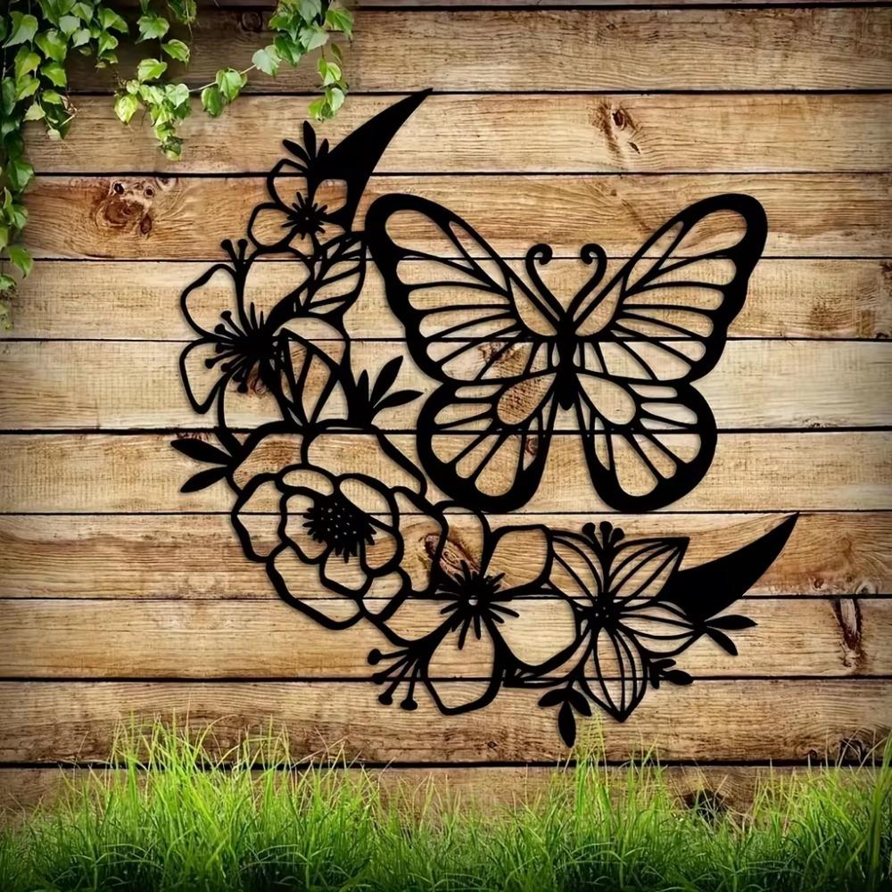 Moon Phase Boho Wall Pediments – Nordic Metal Wall Art with Flowers and Butterflies. Ideal for Moon Phase Wall Hanging and Decor