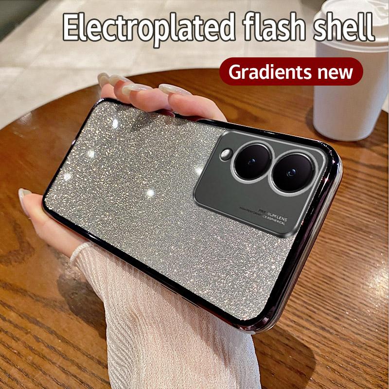 For Vivo Y17S 4G Case Vivo Y28 5G Phone Case Shiny Glitter Plating Silicone Camera Lens Soft Back Cover