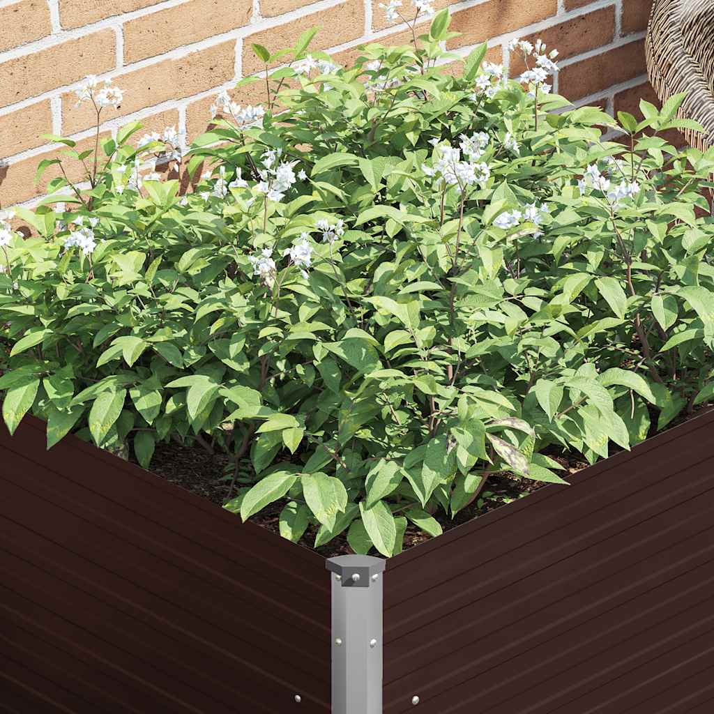 Raised Garden Bed Brown 100 X 100 X 77 Cm Galvanized Steel