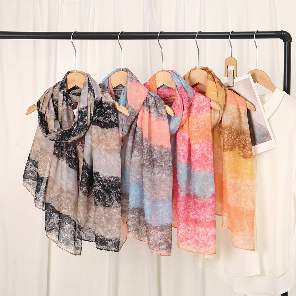Stiksel Kleur Katoen Voile Hijab Dames Bloemenprint Sjaal Dunne Zachte Viscose Sjaal Moslim Kleurovergang Foulard Turban Zakdoek