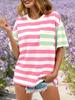 Womens Striped Color Block T Shirt Oversized Short Sleeve Loose Summer Top