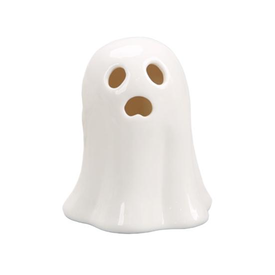 Keramická svítící dekorace duch Malá bílá figurka ducha LED Halloweenský duch Stolní ozdoba pro vnitřní domácí dekoraci