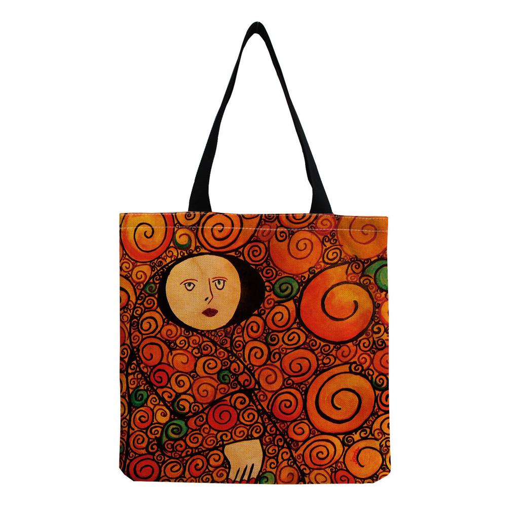 Women Vintage Linen Tote Bag - Large Capacity Print Shoulder Handbag for Casual & Grocery Shopping KTB