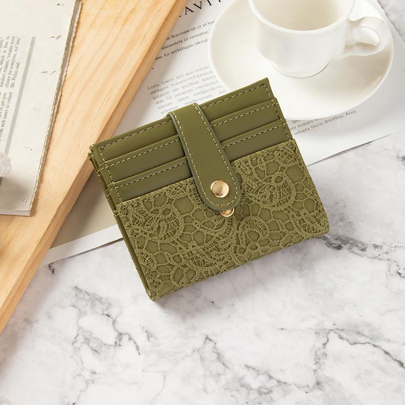 

Soft Pu Leather Short Wallet With Embossed Floral Design For Women зелений
