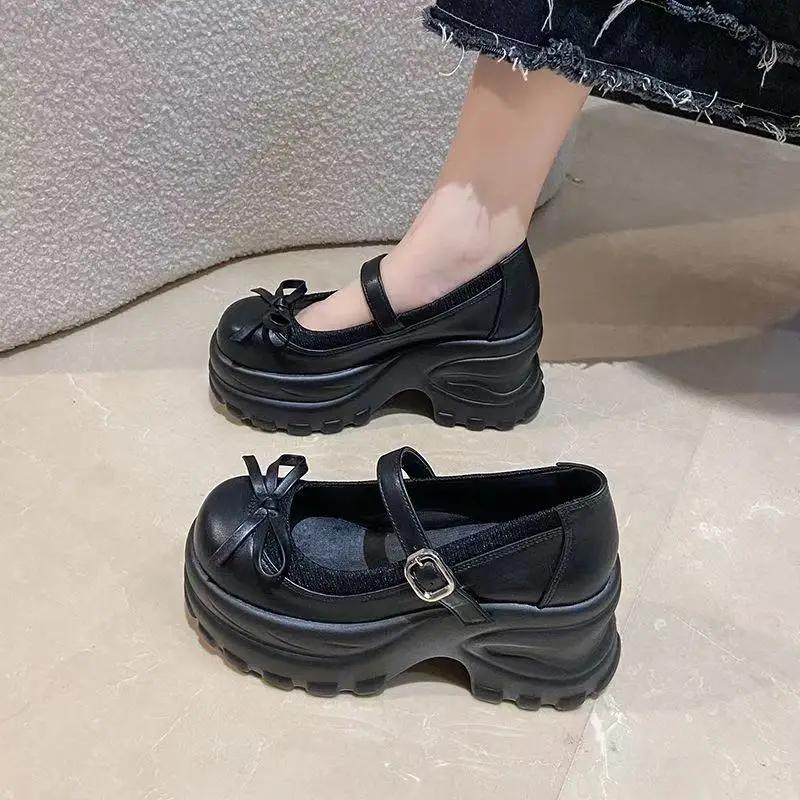 Fashion 8.5CM New Autumn Chunky Platform Butterfly-Knot Slip-on Sneakers Women Punk Thick Bottom Pumps Non Slip Walking Casual Shoes