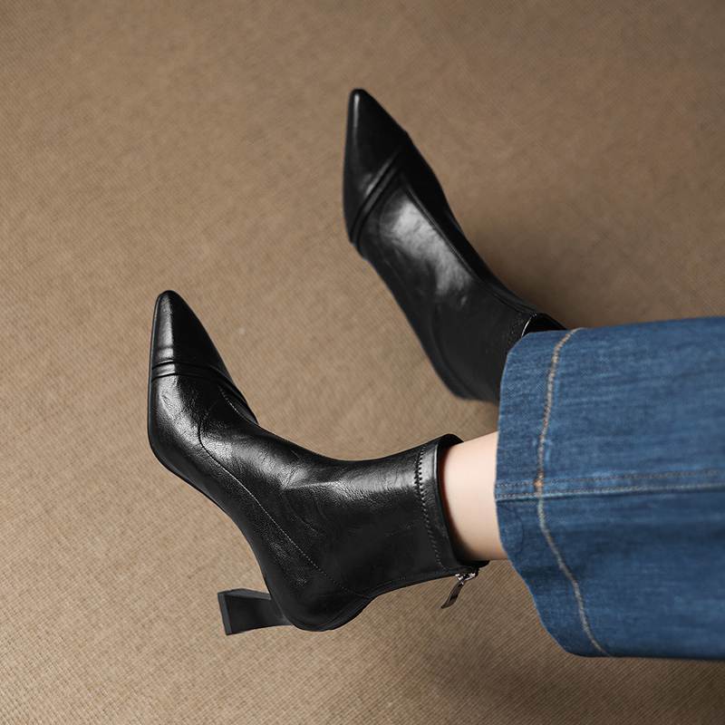 Krazing Pot Microfiber Pointed Toe Thin High Heels Modern Boots Size 42 Zip Plus Size Women Elastic Ankle Boots