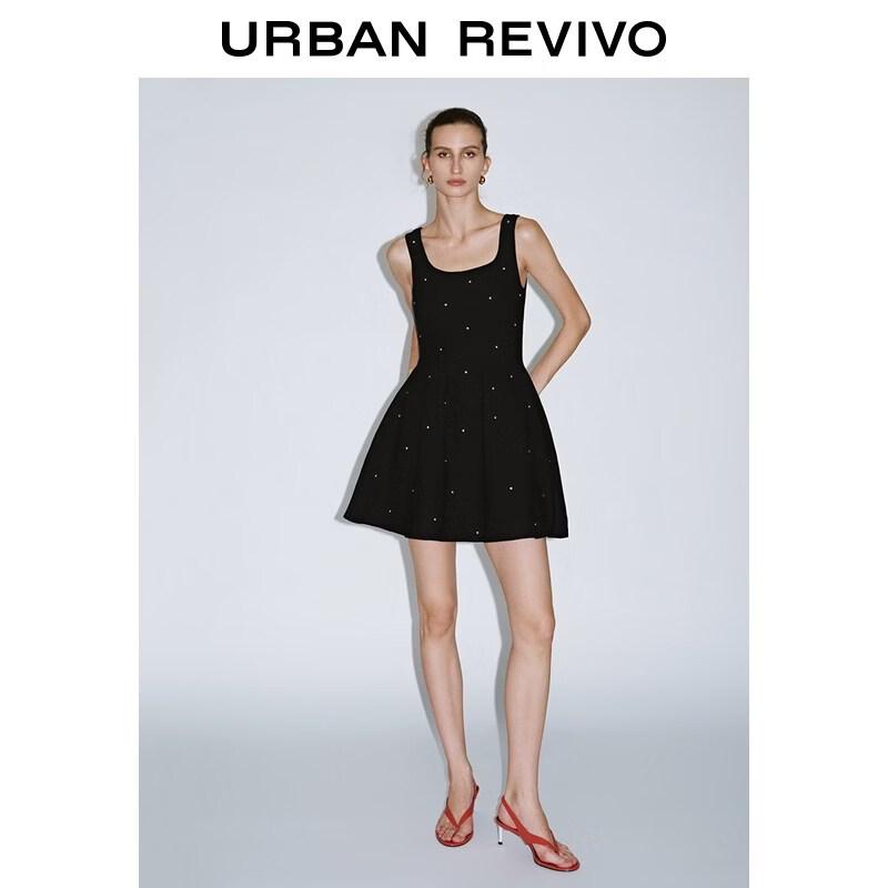 Женское черное вязаное пышное платье в горошек UR 2026 Весна XL