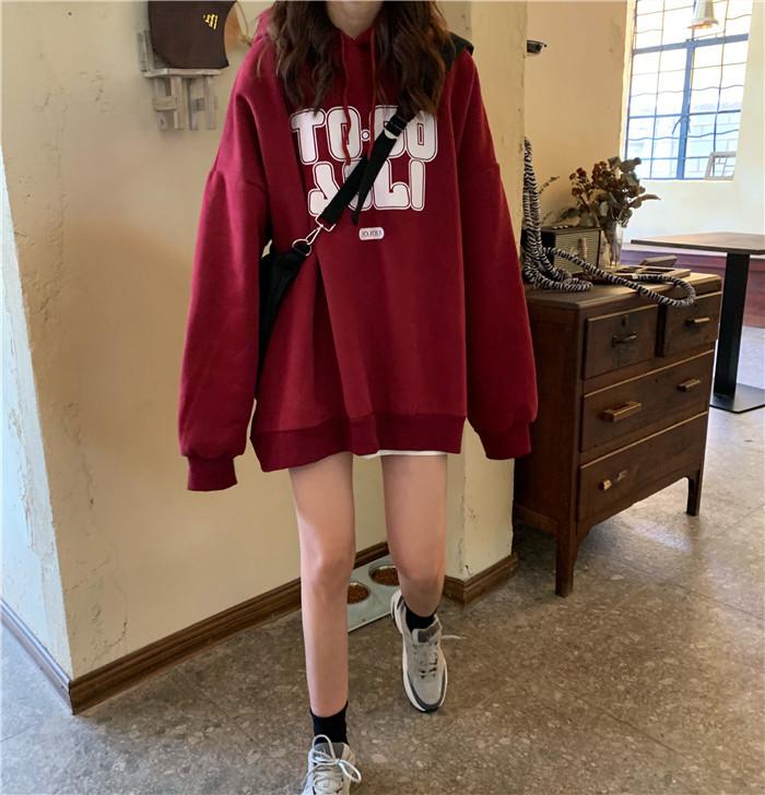 Women Long Sleeve Hooded O Neck Loose Pullovers Female Tops Solid Color Sweatshirts