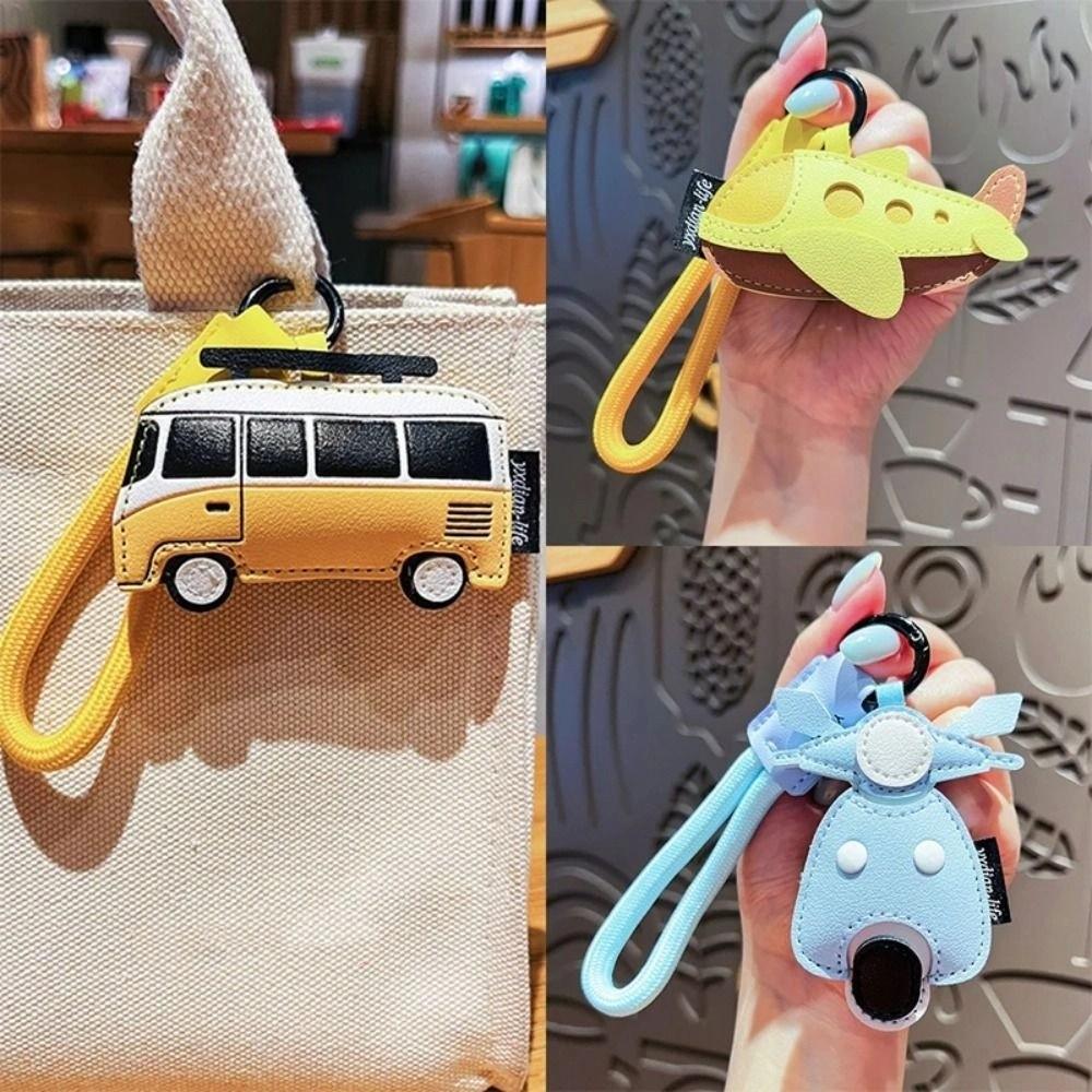 Unique Cartoon Airplane Keychain PU Leather Bag Pendant Exquisite Bus Shape Keychain  Daily Use