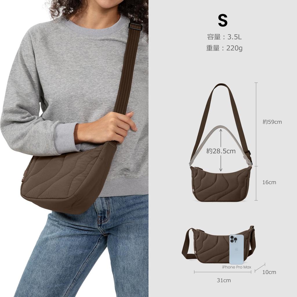tomtoc Mini Shoulder Quilted Crescent Round Shoulder Smartphone and Wallet Crossbody Hobo Perfect for and Travel Women's Bag, Lightweight, Small, 3.5L
