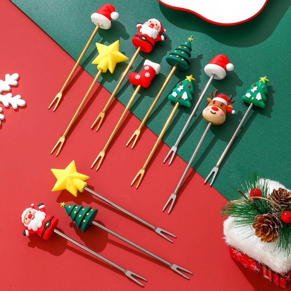 6PCS Stainless Steel Coffee Stirring Fork Multi-Purpose Ice Cream Fork Holiday Gift