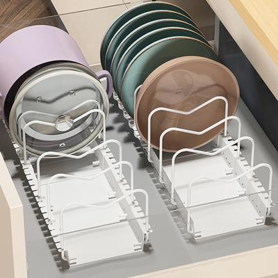 Suport pentru oale cu 7 compartimente reglabile Organizator extensibil Suport capac pentru oale Rafturi dulap Accesorii de depozitare pentru bucătărie