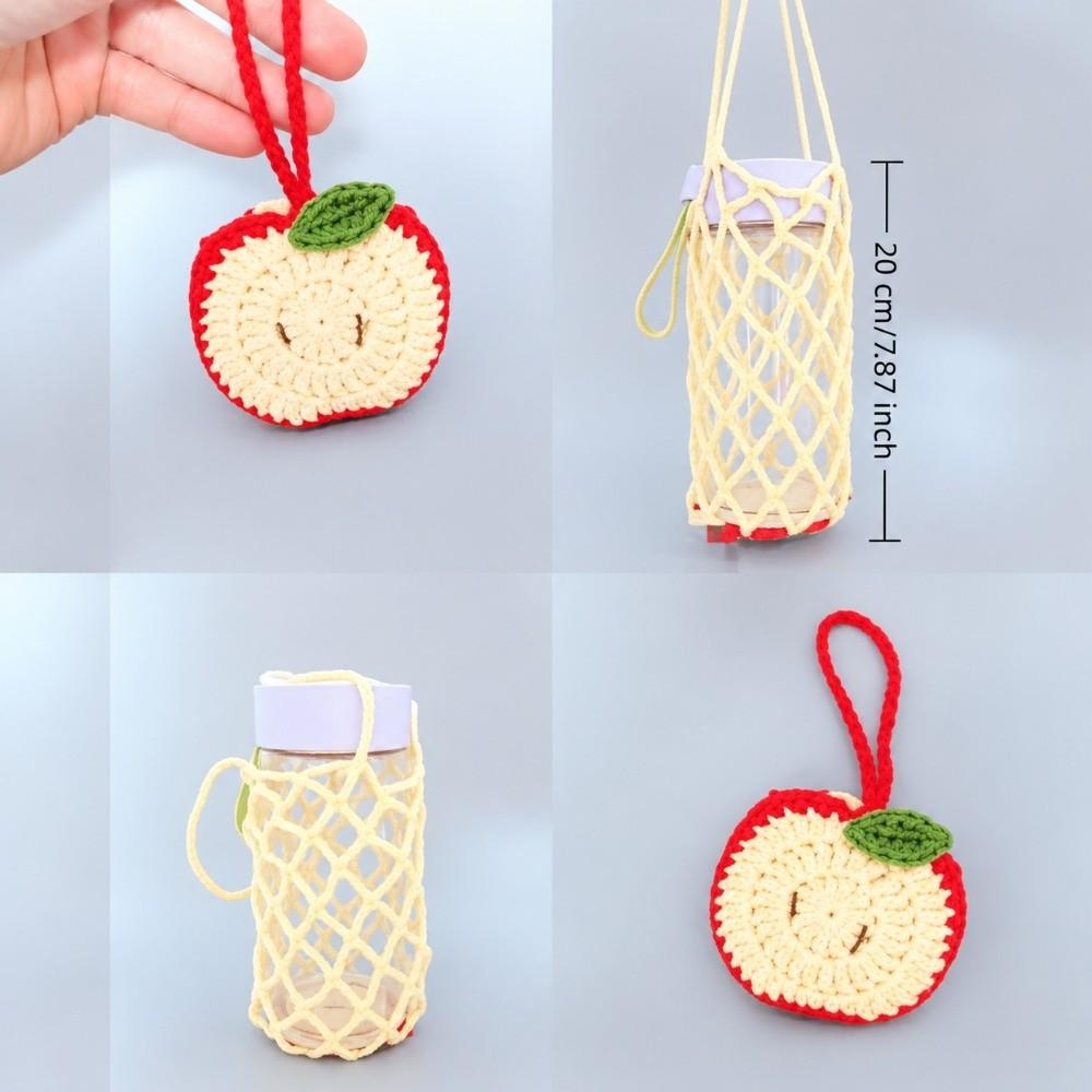 Handmade Crochet Water Bottle Carrier Fruit Shaped Water Cup Mesh Bag  On-the-Go Drinks