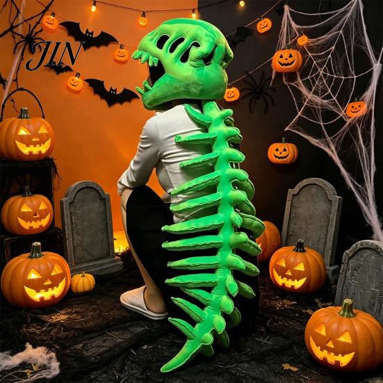Wiederverwendbare Halloween-Dekoration Dinosaurierskelett Kostüm, 3D Spinosaurus Schädel Maske Kopfschmuck und Wirbelsäule, Partydekorationen Plüschhaube Kostüm für