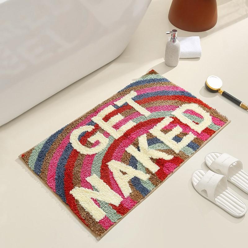 Black White Get Naked Bath Mat Cute Gift Bathroom Rugs Non-Slip Funny Bath Mat Machine Washable lrregular Shaped Shower Rug