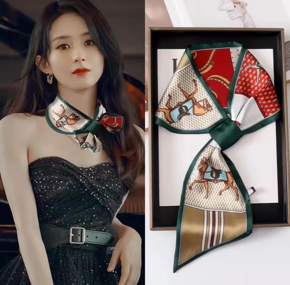 2025 Neckerchief Female Luxury Square Scarf for Women Silk Shawl Satin Hijab Fashion Wraps Hair Bands Ribbon Headband Bandana