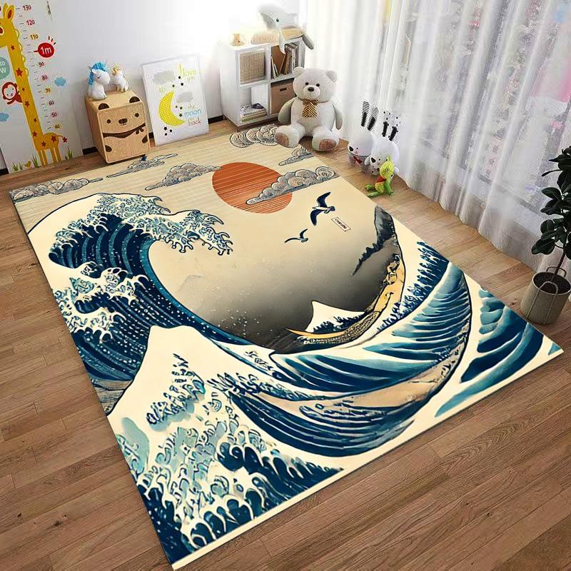 Japanese Wave and Sun Pattern Carpet Non-slip Rug Suitable for Living Room and Bedroom Sofas