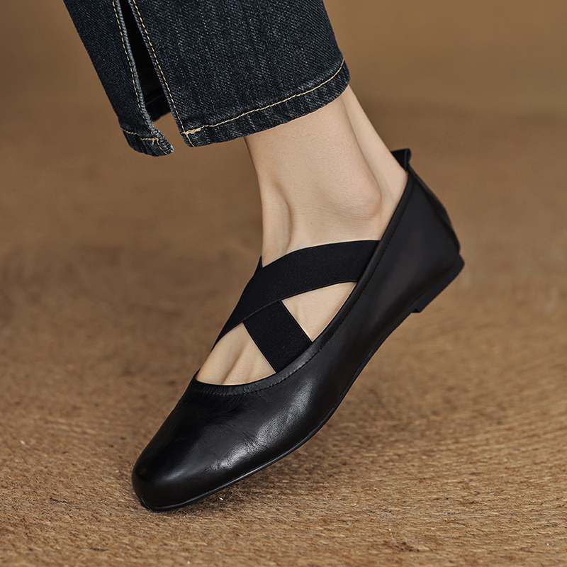 Krazing Pot Cow Skin Fashion Spring Autumn Flat with Women Round Toe Shoes Ballet Dancer Shallow Flats