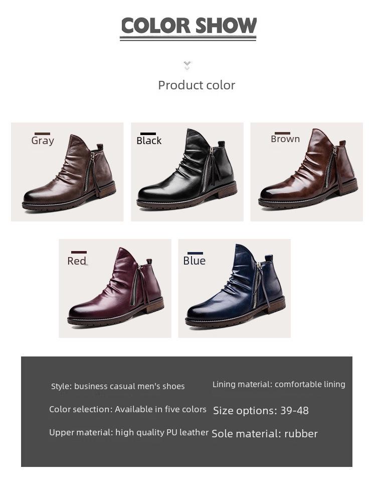 Men's Retro Zipper Pleated Chelsea Boots - New Style Casual Cowboy Design