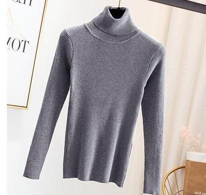 Women's Turtleneck Knit Sweater Slim Fit Solid Color Long Sleeve Thermal Base Layer Top For Autumn Winter