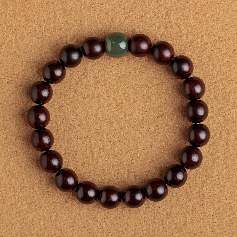 Original Small-leaf Rosewood Bracelet for Couples, Women's Black Sandalwood Bracelet with Hetian Jade Top Bead