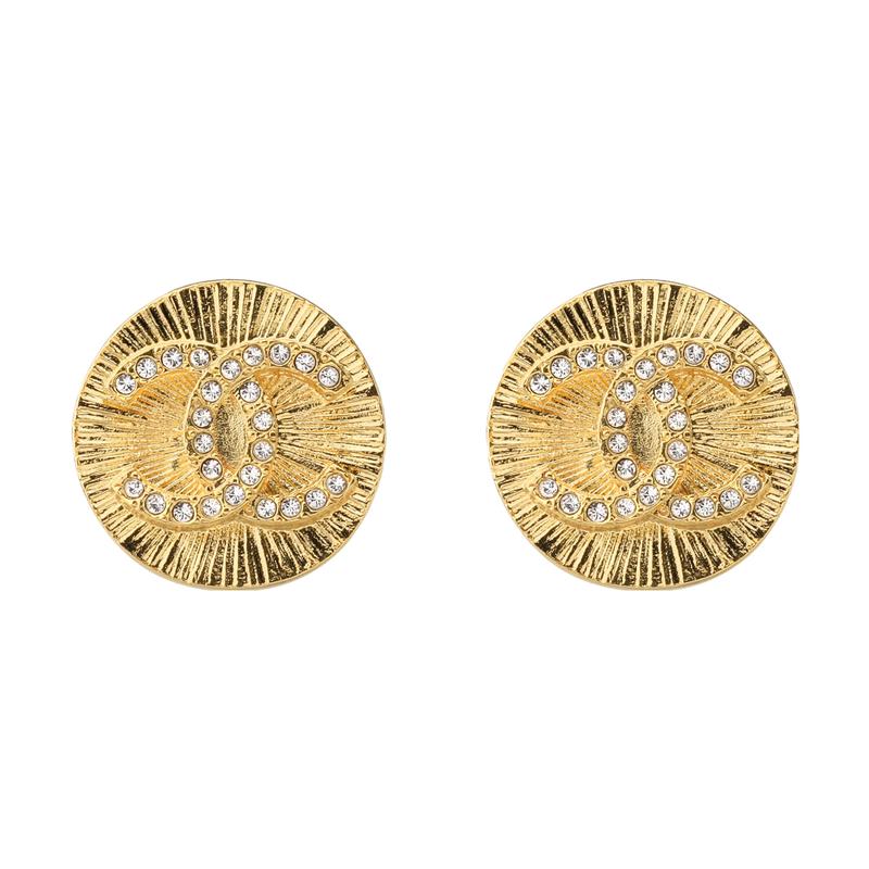 CHANEL Classic LOGO Double C Stud Earrings Women's Gold
