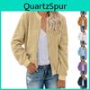 Womens Color Casual Solid Loose Plush Zippered Jacket With Pockets
