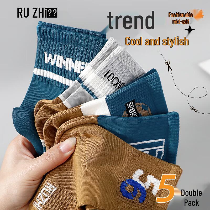 Ruzhi Men s Cotton Anti-Odor Mid-Calf Socks One Size Fits Most