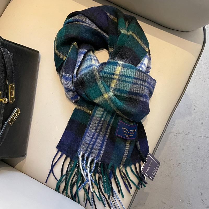Red plaid 100 pure wool scarf women's winter high-end small plaid scarf