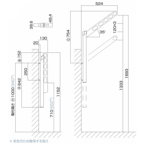 Kawaguchi Giken Hosclean GP-55-DB Dark Bronze, a pair of waist-mounted clotheslines made from die-cast aluminum, extruded aluminum, and polyacetal.
