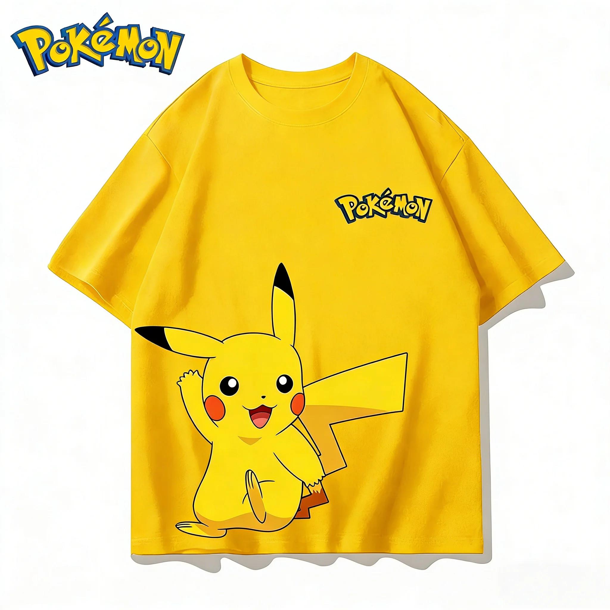 2026 Summer Cute Pikachu Pokemon Printed Tshirt Unisex Y2K Harajuku Style Loose Casual Trendy Short Sleeve Tops 100