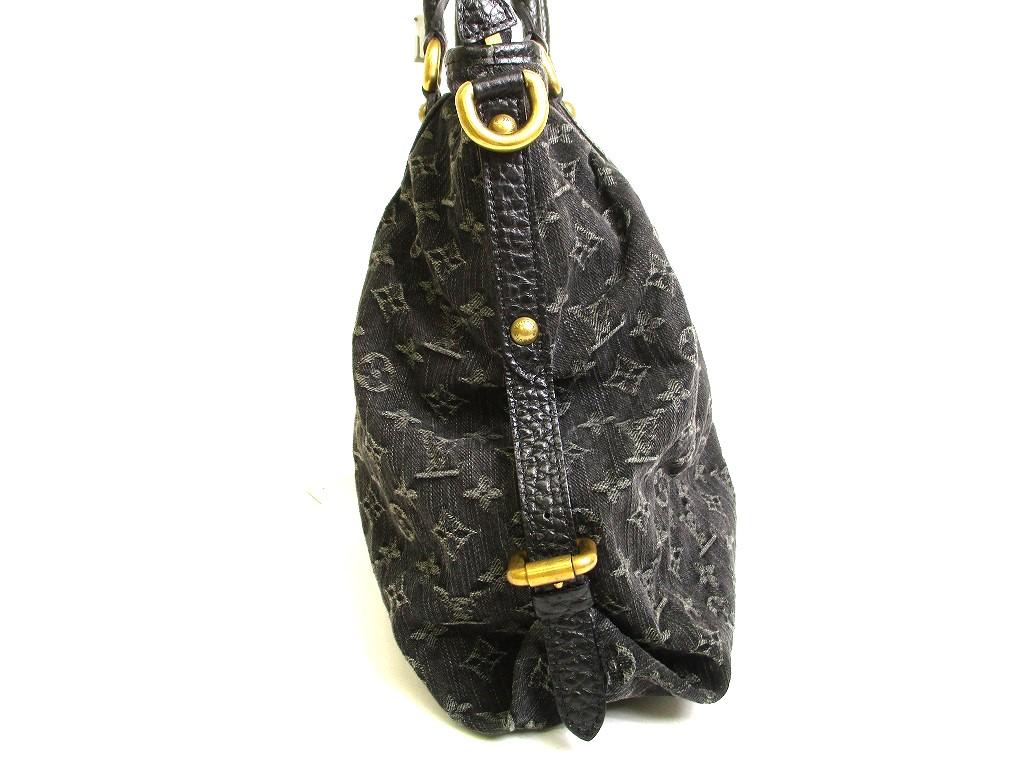 Autentisk LOUIS VUITTON Monogram Svart Denim Håndveske med Stropp Neo Cabby GM #9734 Oppusset