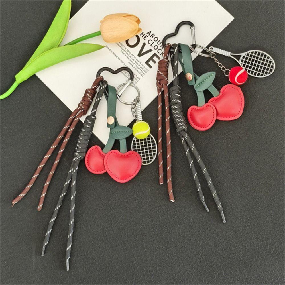 Anti-Lost Cherry Shaped Bag Pendant Girl Heart Tennis Racket Key Chain  Home Decor
