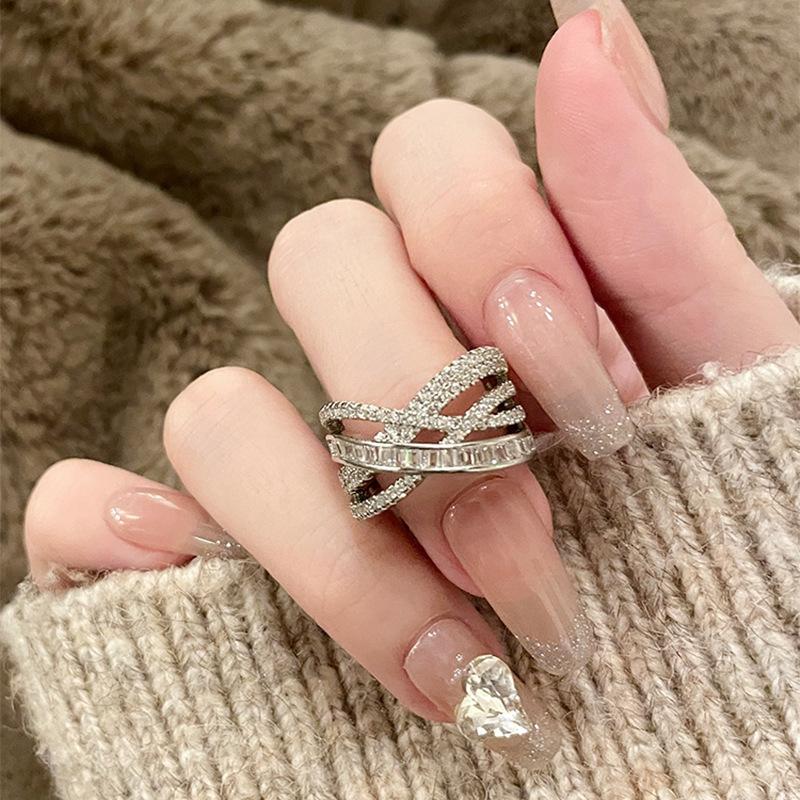Korea New Fashion Jewelry Exquisite Silver Color Zircon Ring Elegant Women's Opening Adjustable Wedding Gift Luxury Accessory