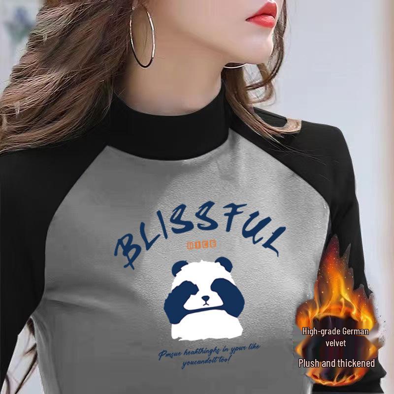 

Женская футболка из немецкого бархата с цветными блоками, реглан, облегающего кроя, с длинным рукавом и воротником-стойкой 2XL (130-145 jin)