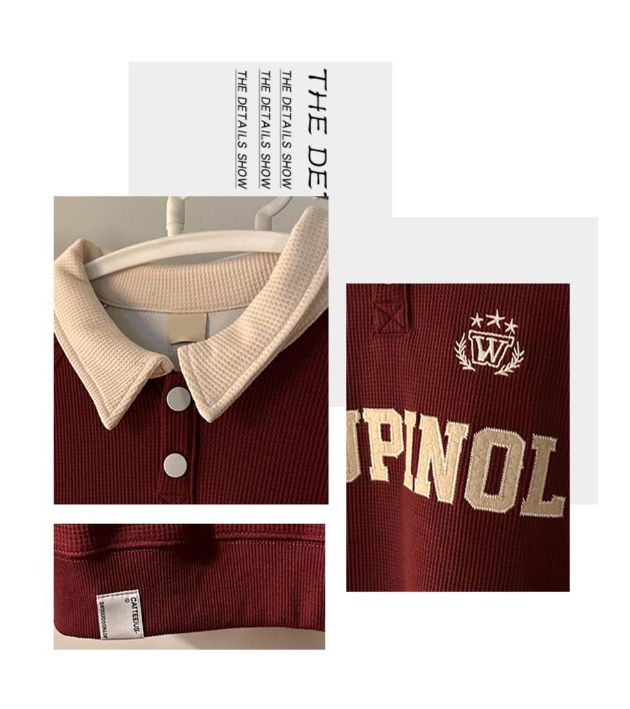 Men's American Retro College Style Polo Sweatshirt - Loose Fit, Long-Sleeved, Spring/Autumn 2025, Hong Kong Trend