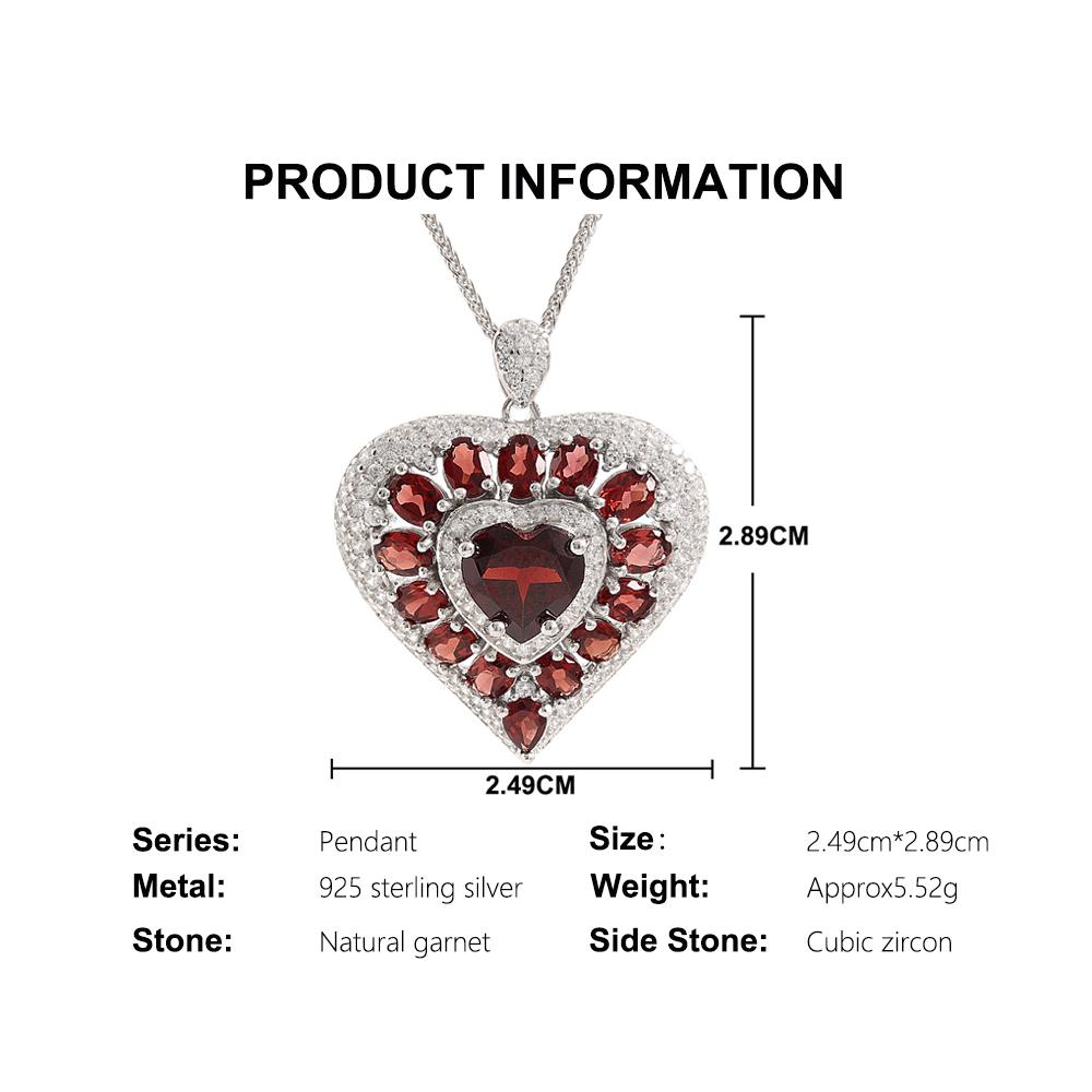 Heart design Natural garnet pendant January Birthstone necklace gorgeous fine jewelry women 925 sterling silver anniversary part