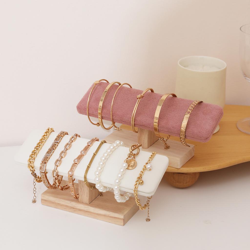 Holzsockel T-förmiger PU-Leder Samt Armband Präsentationsständer Armreif Uhr Haarband Schmuck Aufbewahrungsständer Halter Organizer