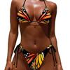Butterfly-Print Tie-Up Backless Bikini Swimsuit for Women