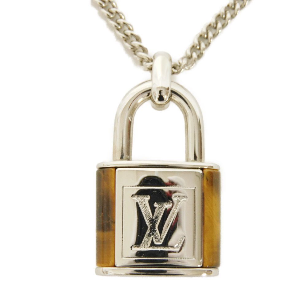 Used LV Stone Tiger Eye Pendant (M62668, 7984) with Collier LV Signature Logo Padlock. Stone Brown Men's from Japan