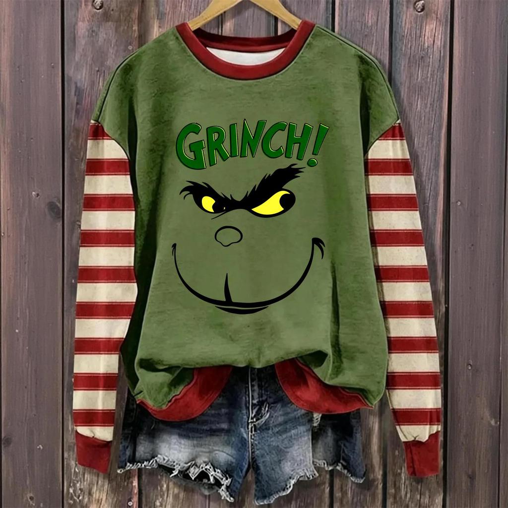 Women's Fashion Long Sleeve Neck Pullover Sweatshirt with Christmas Print