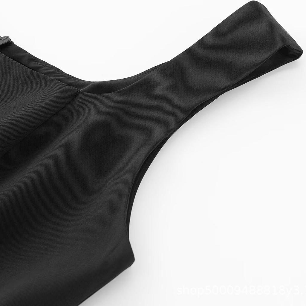 French retro Spice Girl solid color splicing pleated suspender dress women's summer waist and thin temperament suit skirt