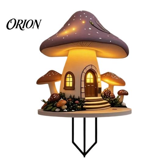 Weather Resistant Garden Stake Mushroom Hut Stake, Whimsical Acrylic Yard Art Fairy Decorative Accents Tale Cabin Outdoor Ornament for Lawn
