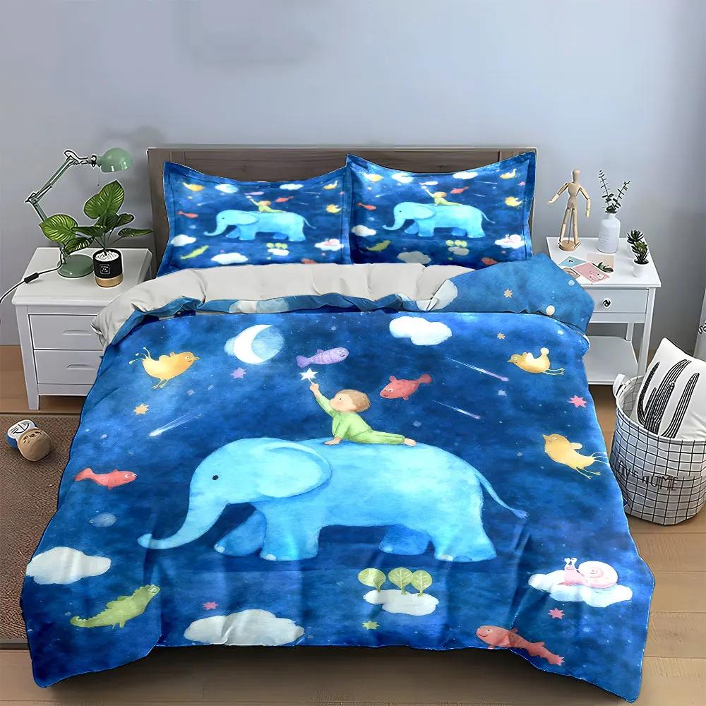 Children's Dreamy Elephant Bedding Set Soft Comfortable Duvet Cover Bedding Set Included 1*Duvet Cover & 2*Pillowcases gift