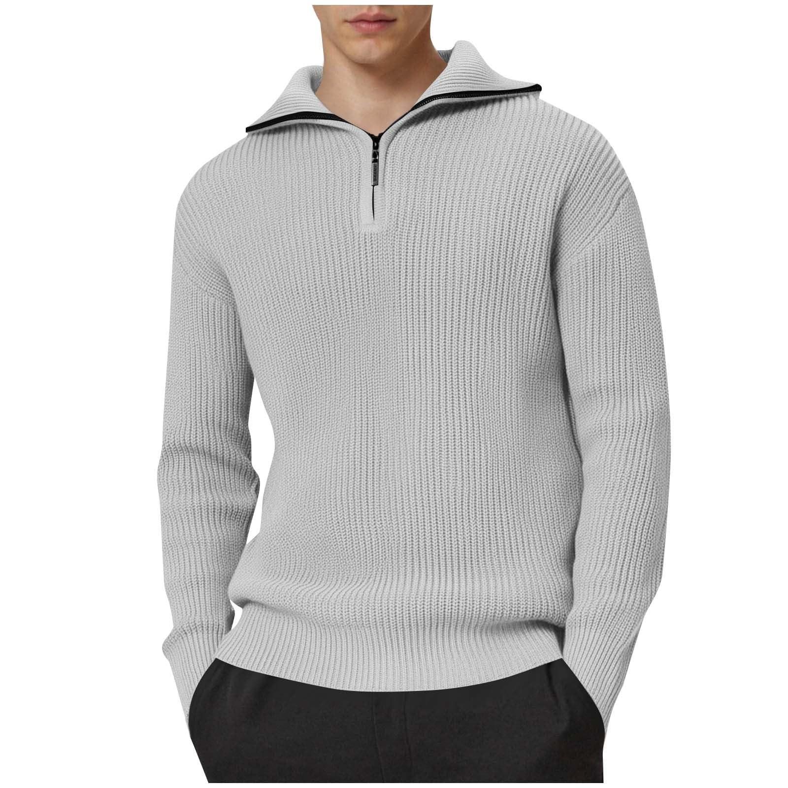 

Men s Zipper Lapel Turtleneck Sweaters Cozy Chunky Knitted Long Sleeve Fall Winter Pullovers Jumper Tops L