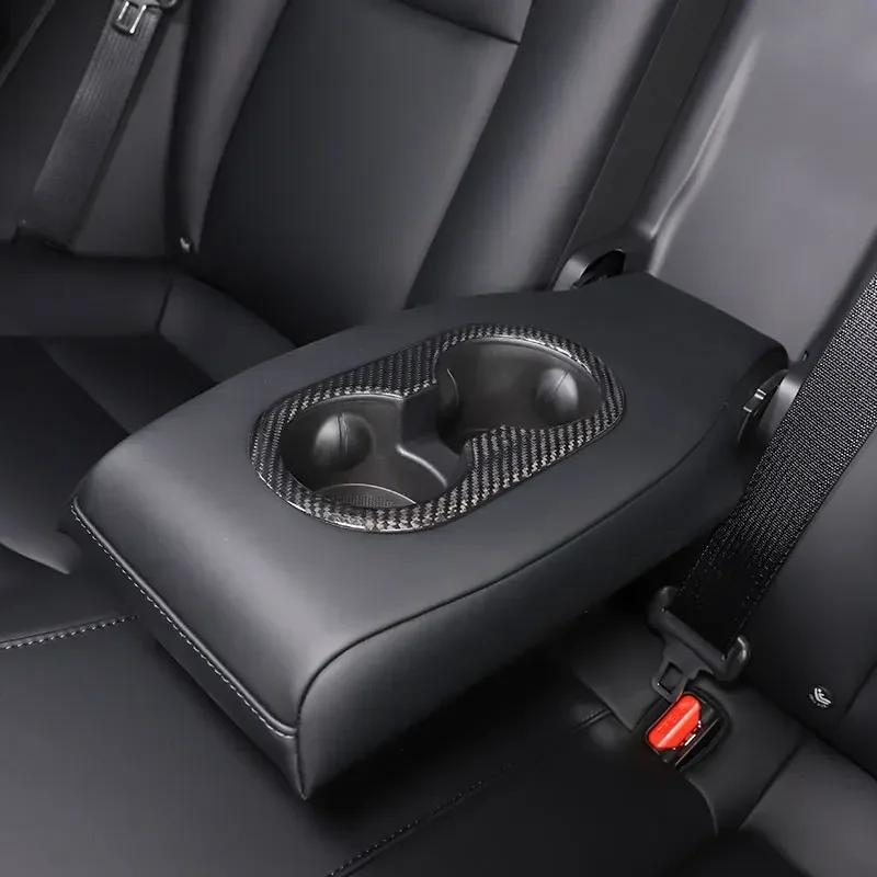 For Tesla Model 3 For Tesla Model Y 17-24 Real Carbon Fiber Car Rear Armrest Water Cup Holder Cover Trim Sticker Car Accessories