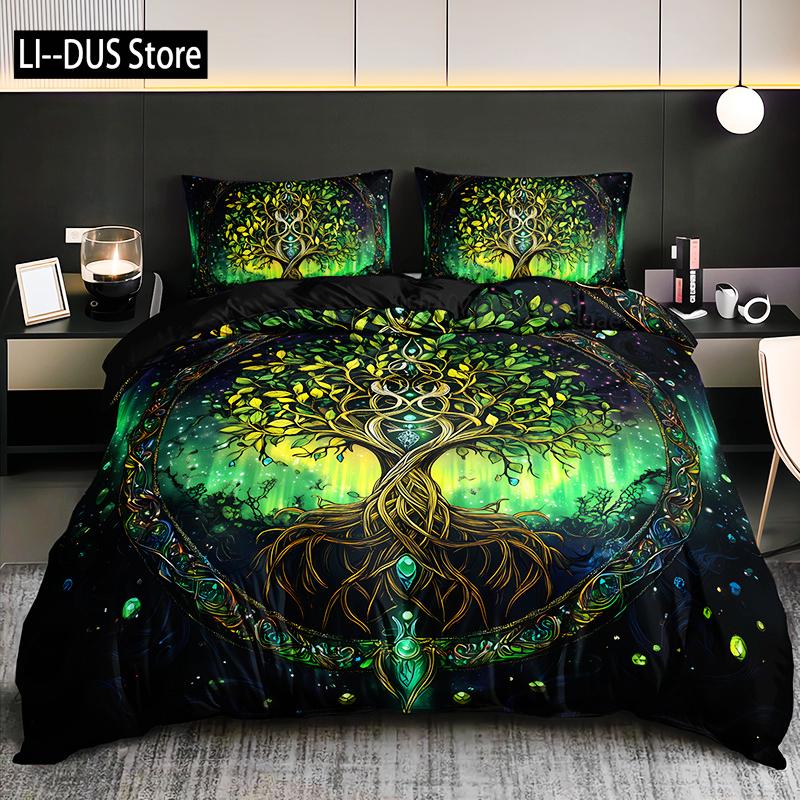 Tree Of Life Mystical Green Light Bedding Set All-Season High-Definition Printed Nordic Style Luxury Birthday Gift