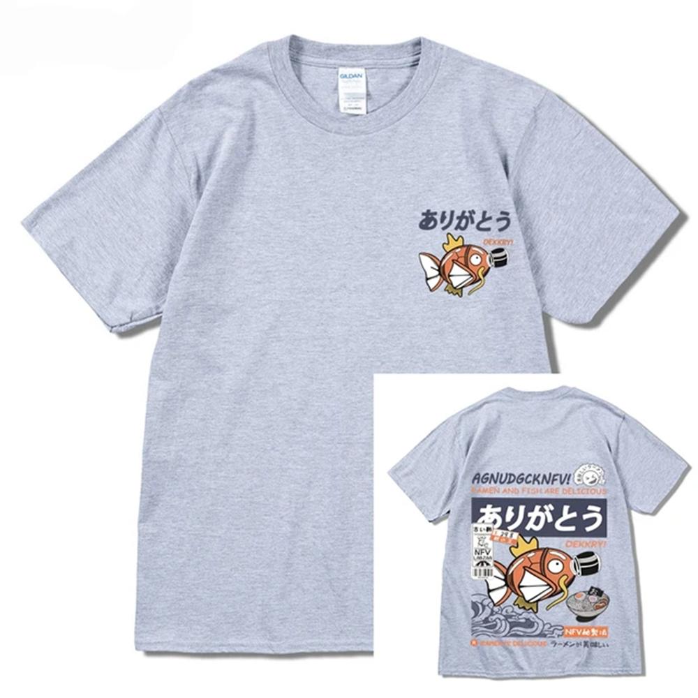 2025Japonský Zábavný Ramen Potisk Ryby Hip Hop Pánské Ležérní Pohodlné Bavlněné Tričko s Krátkým Rukávem O-Krk Krátký Rukáv Jednodílné