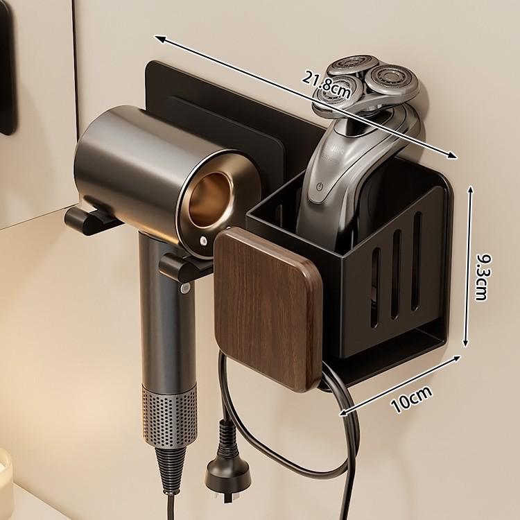 

Walnut Hair Dryer & Makeup Brush Organizer, No-Drill Wall Mount